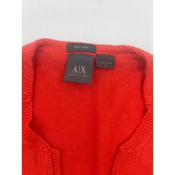 AX Armani Exchange Linen Top V Neck Long Sleeves Collared Sz S Orange - Picture 10 of 12